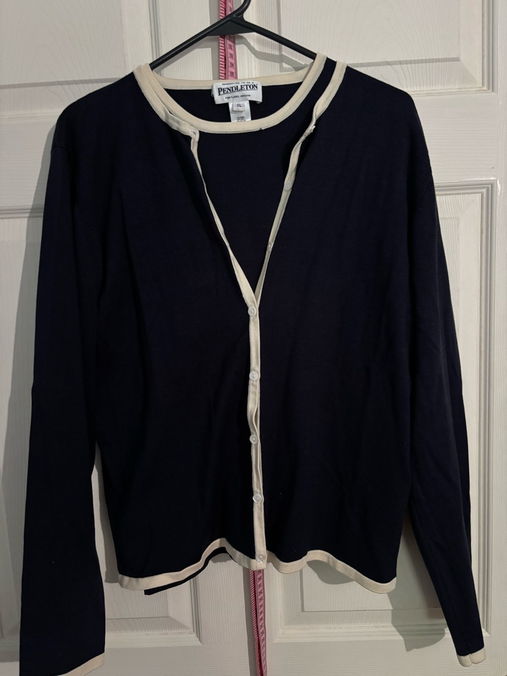 Pendleton Women's Dark Navy Twinset with Cream Trim